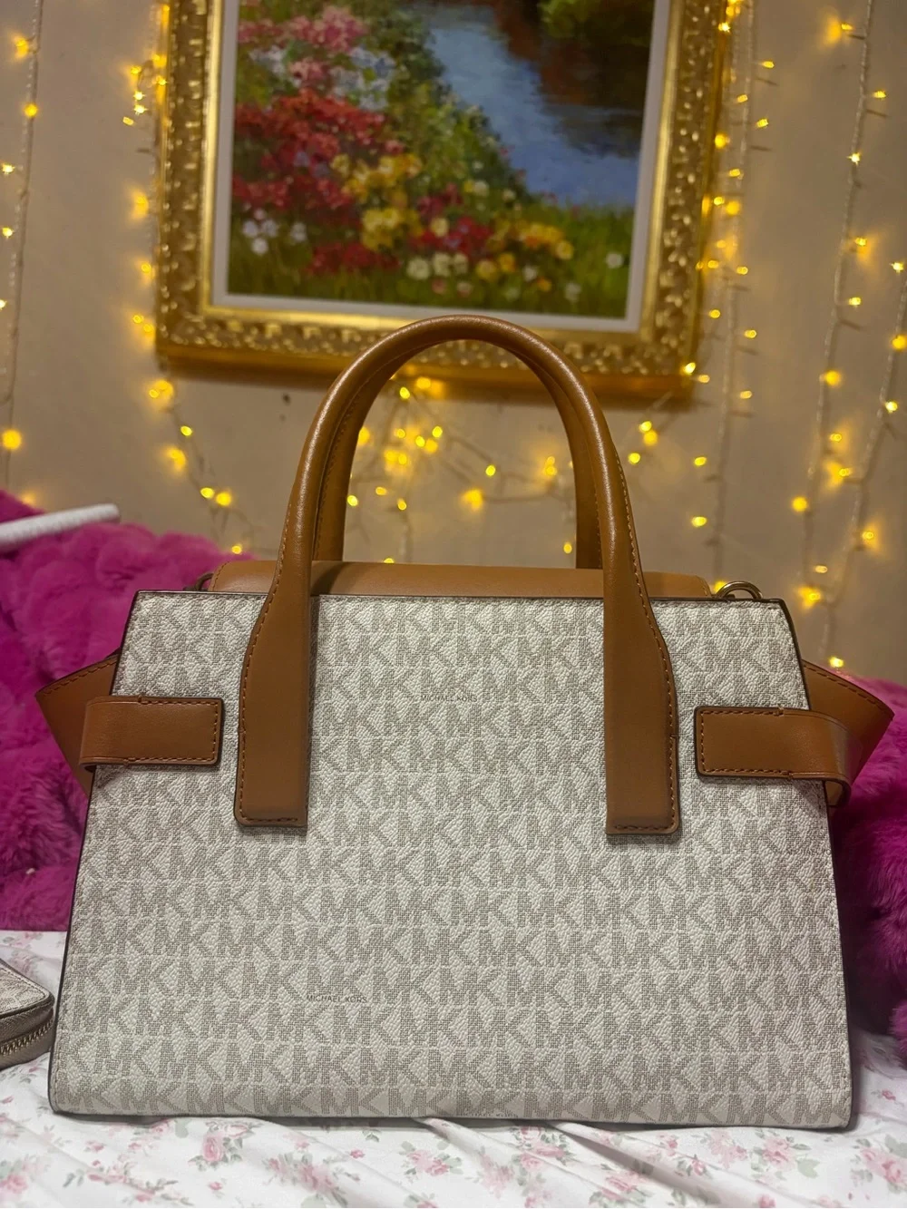 Michael Kors Beige and Brown Signature Satchel with Wallet - Picture 2 of 3
